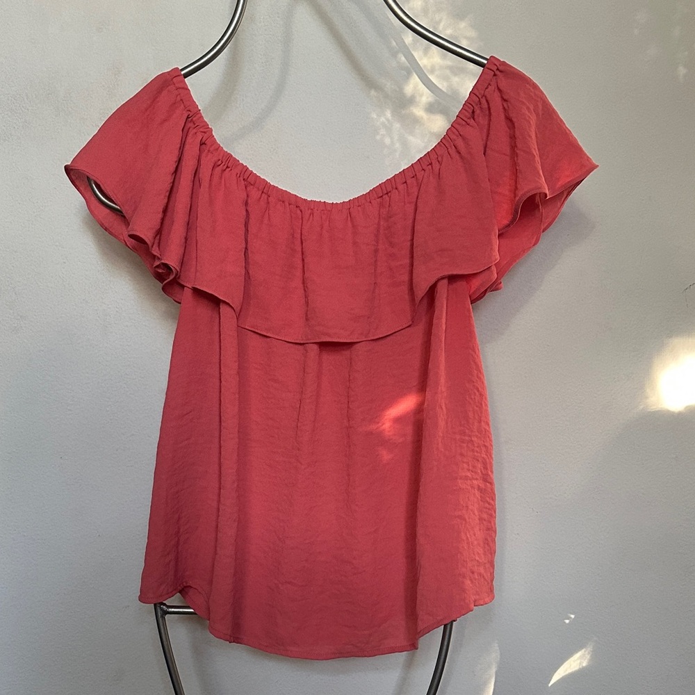 Anthropologie Coral Off-Shoulder Ruffle Blouse